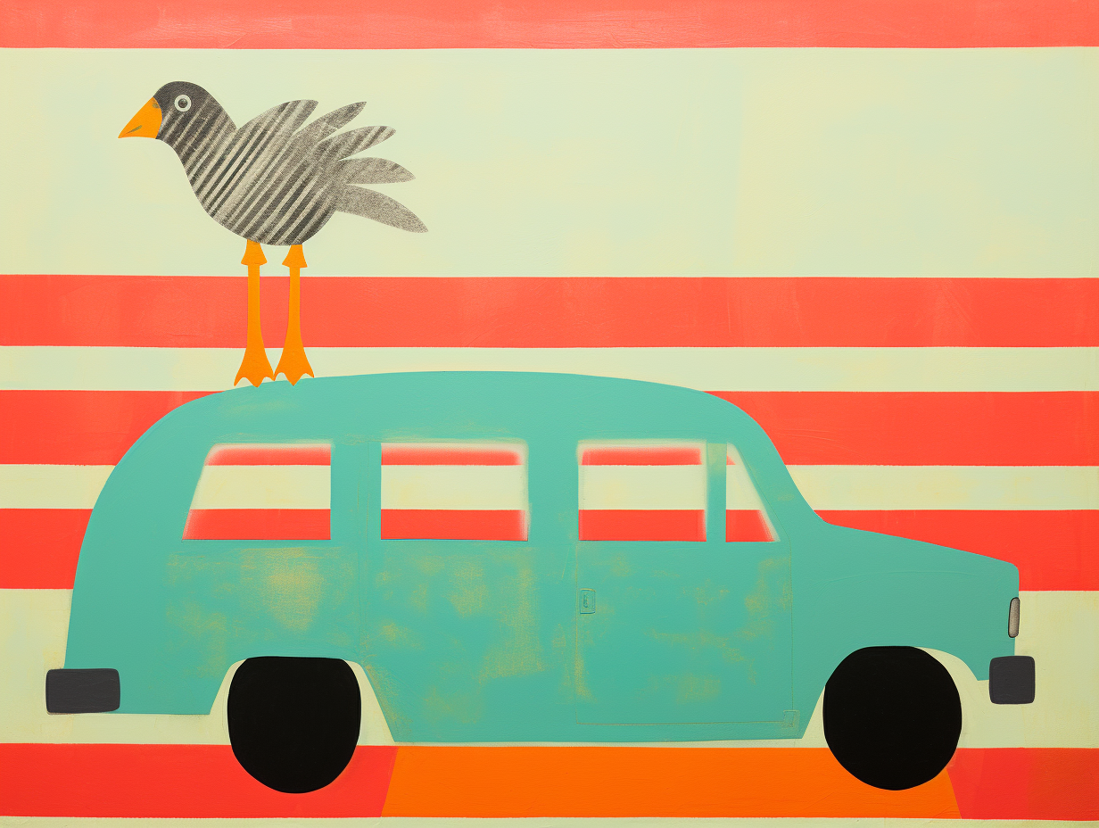Fågel på färgglad bil