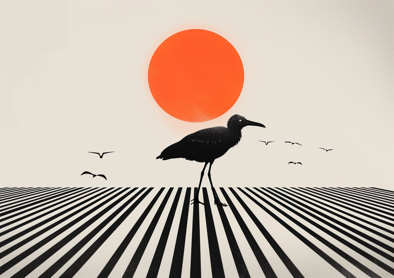 Soluppgång med stork