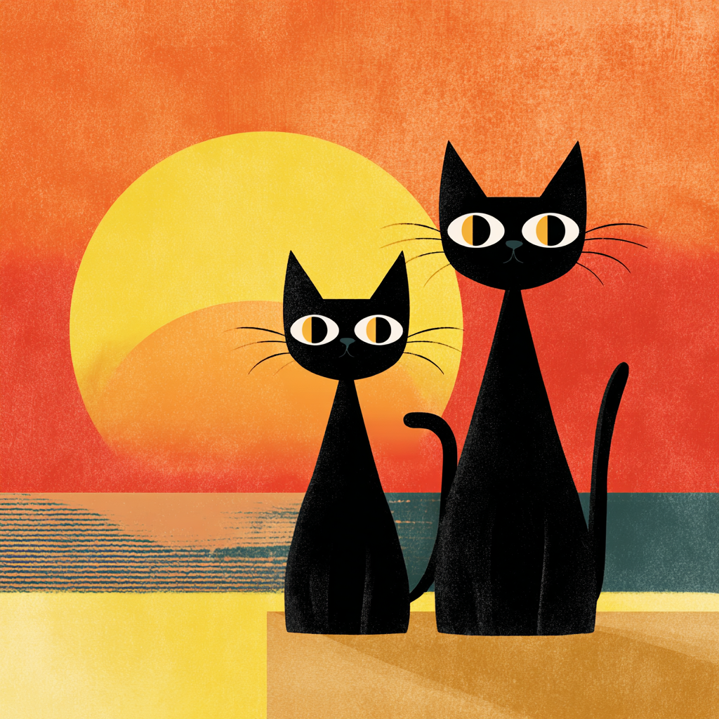 Svart Katt i Solnedgång