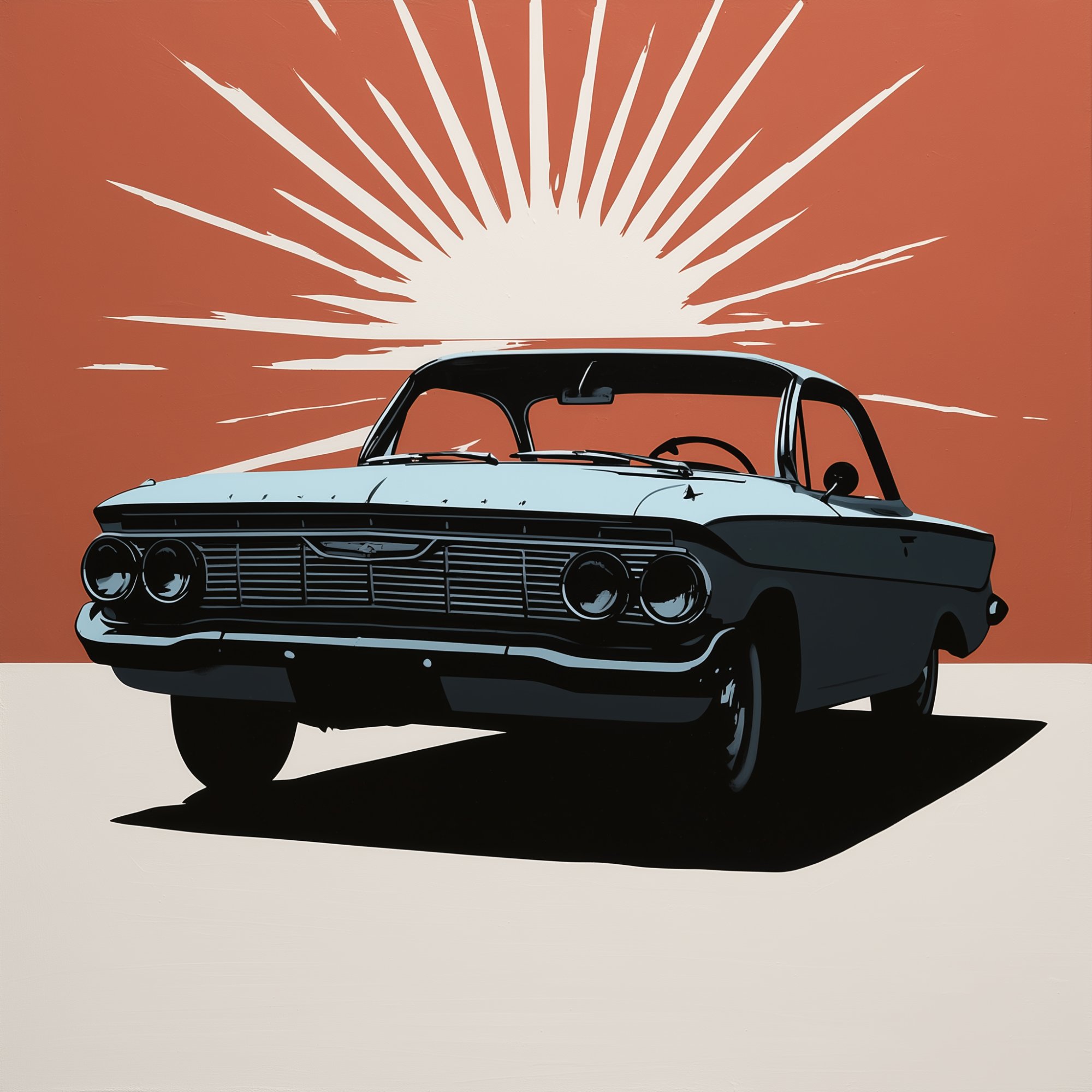 Poster med motivet Retro Bil med Soluppgång