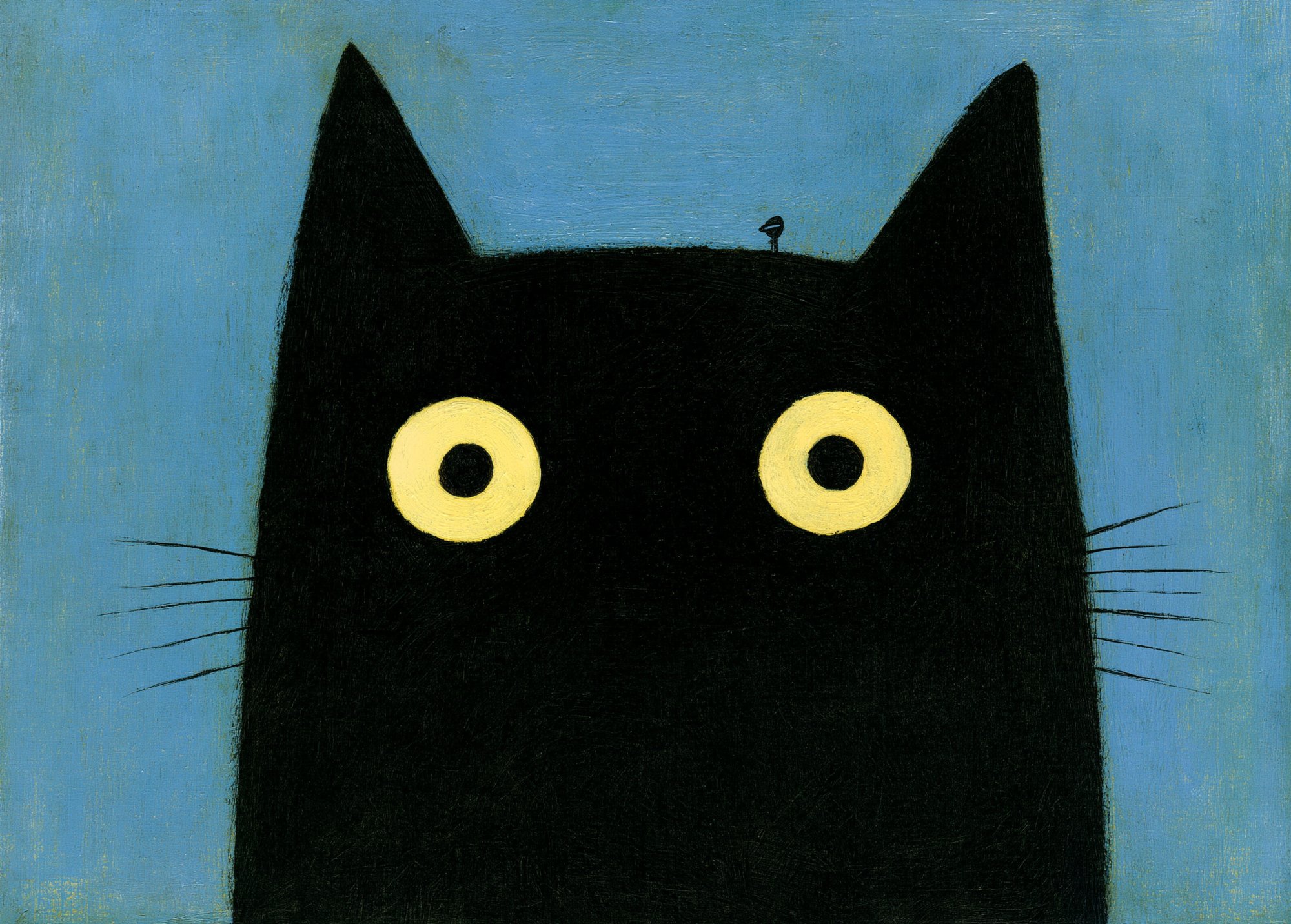 Poster med motivet Svart katt med fågel