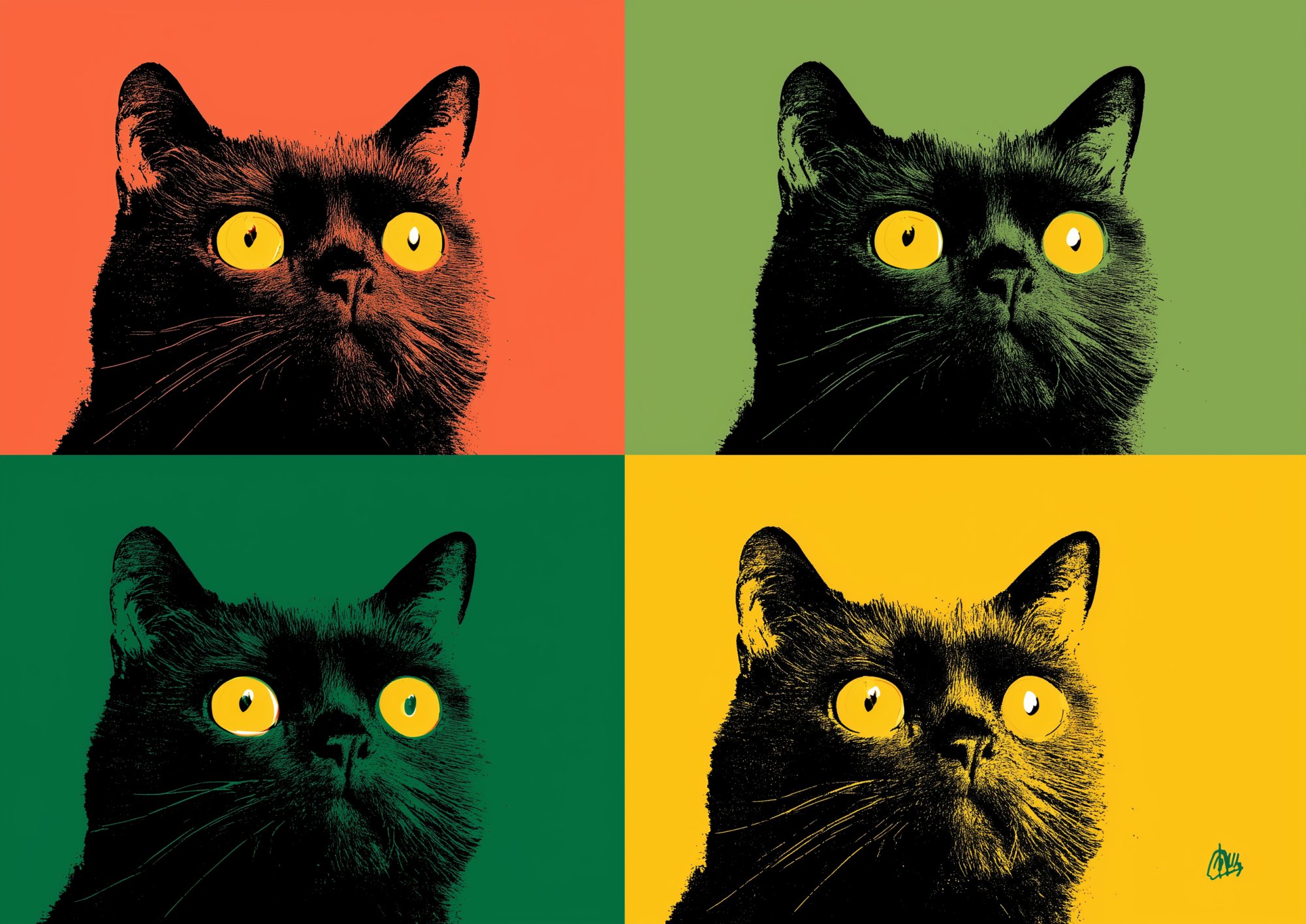 Poster med motivet Färgstark katt i popkonst