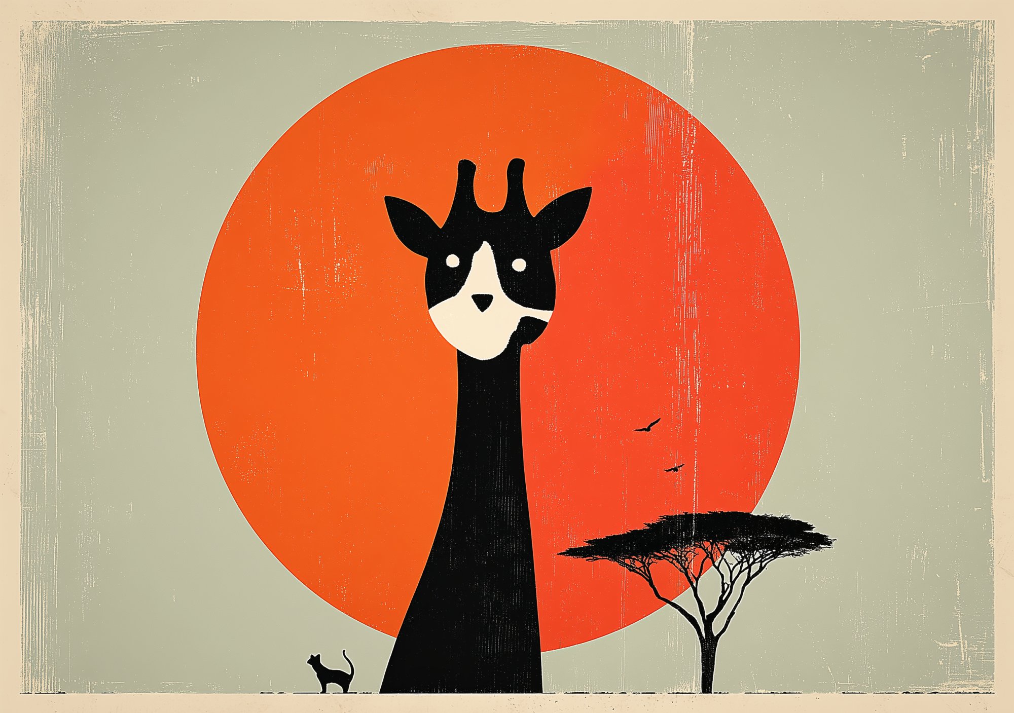 Poster med motivet Giraff vid solnedgång