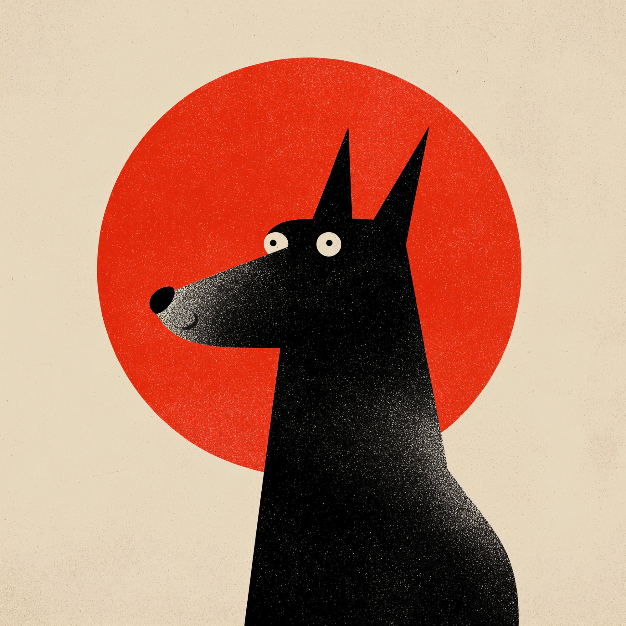 Poster med motivet Svart hund i röd cirkel