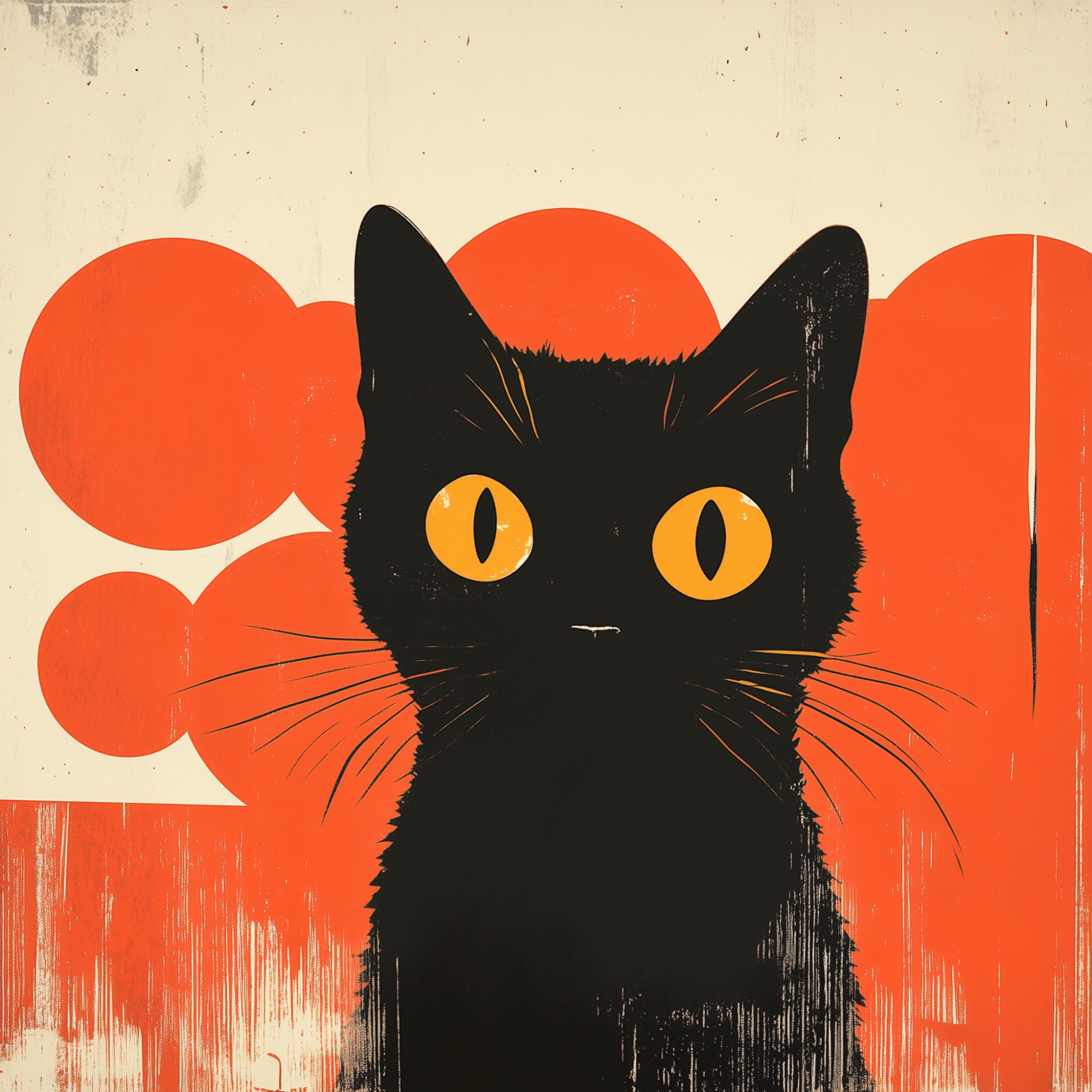 Poster med motivet Svart katt med orange cirklar