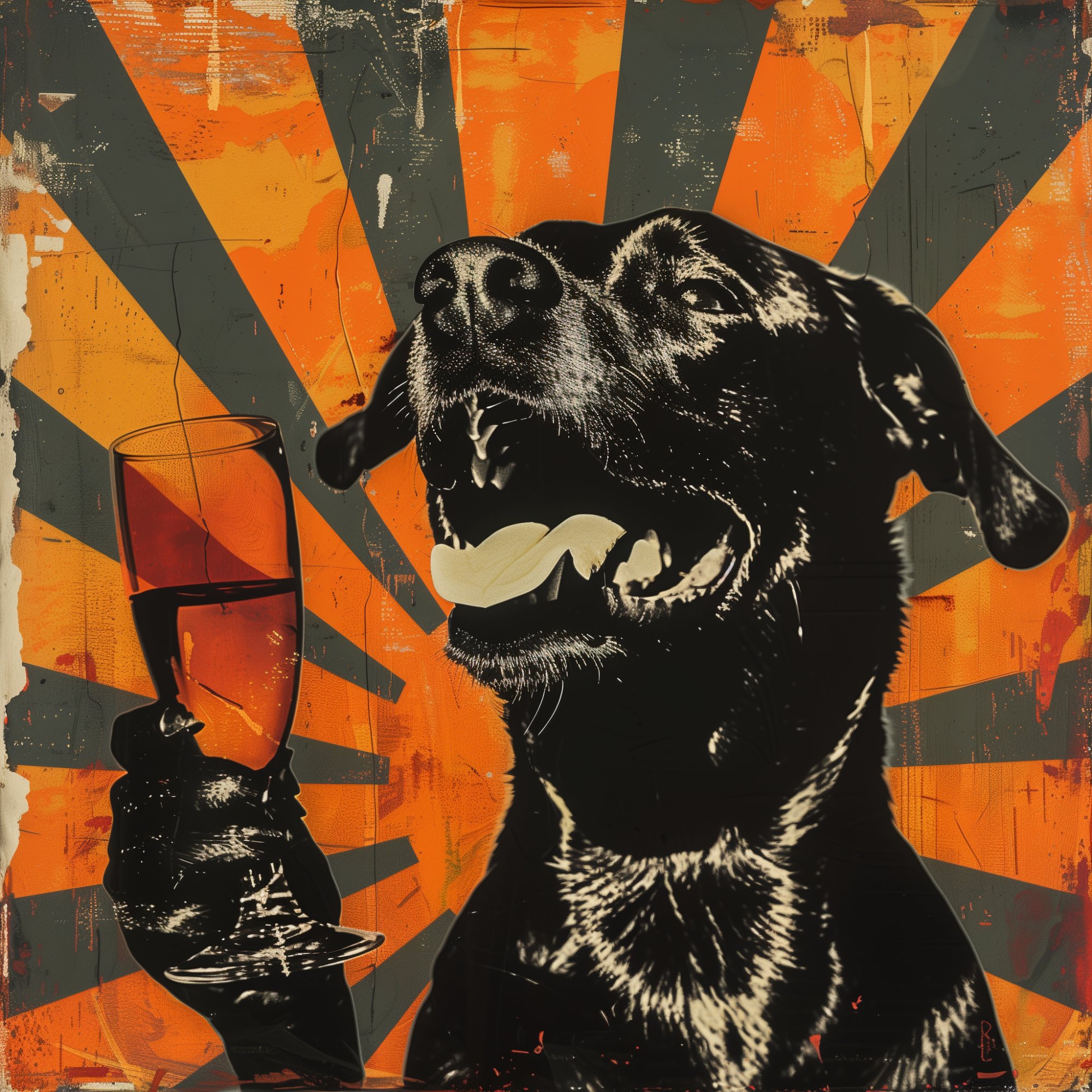 Poster med motivet Glad hund med champagne
