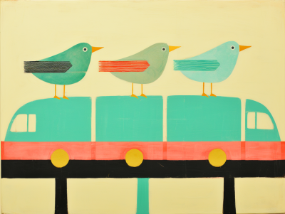 Färgglada fåglar på vagn