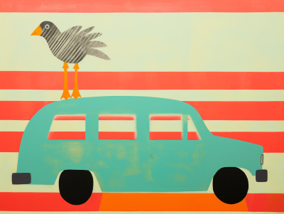 Fågel på färgglad bil