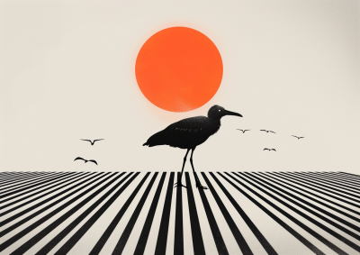 Soluppgång med stork