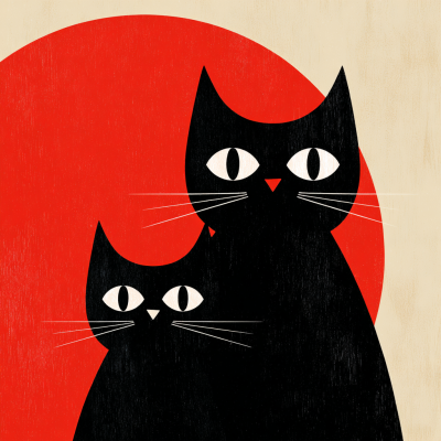 Svarta Katter i Röd Kula