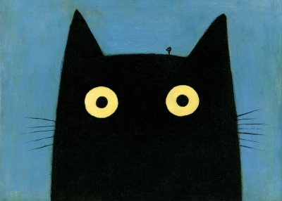 Svart katt med fågel
