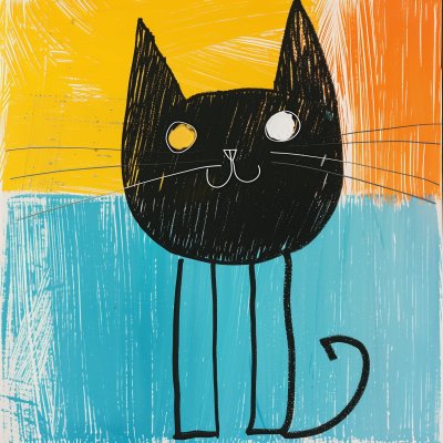 Svart katt på färgglad bakgrund