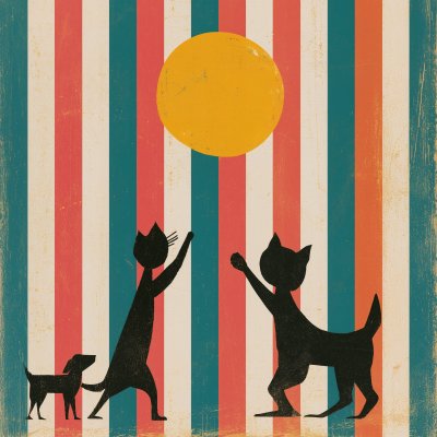 Katter och hundar i sol