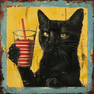 Katt med milkshake