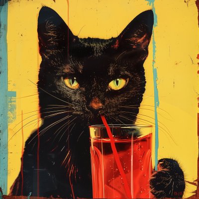 Svart katt med drink