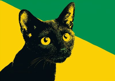 Svart katt i färgexplosion