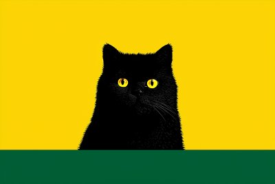 Svart katt på gul bakgrund